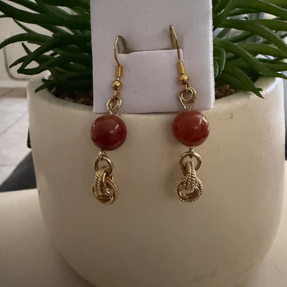Chic Gold and Red Beaded Earrings